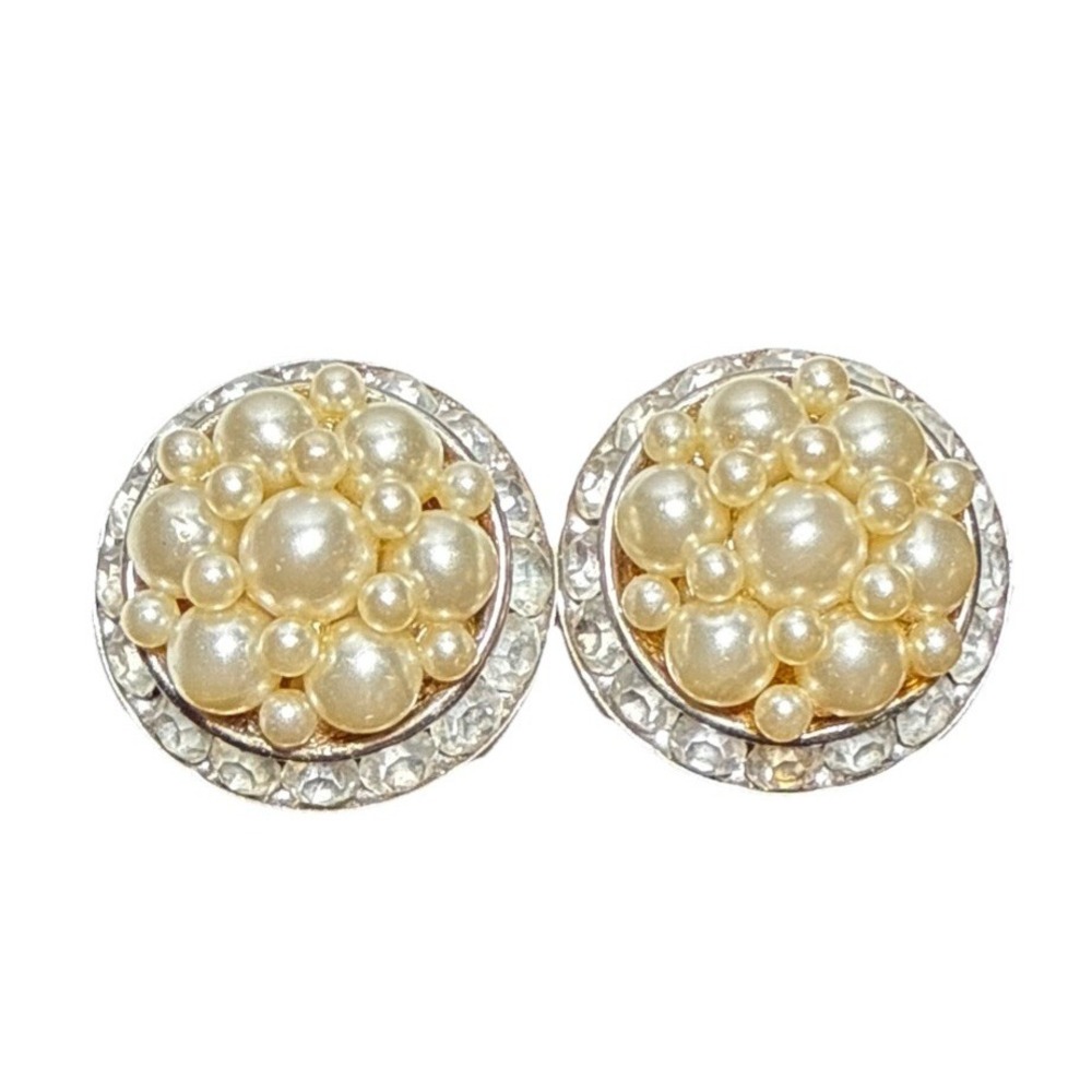 Vintage Coro Screw Back Faux Pearl‎ and Rhinestone Cluster Earrings J17-28